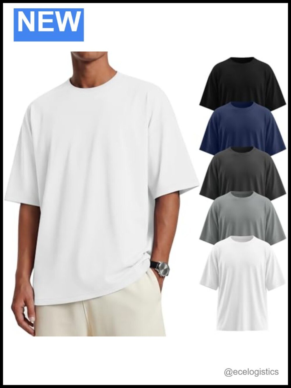 5 Pack Men's Oversized T-Shirts Loose Fit Gym Short Sleeves Drop Shoulder